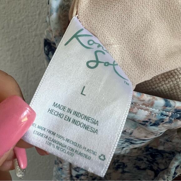 Kona Sol Watercolor Abstract Animal Print Earthy One Piece Strappy Swimsuit L - Picture 3 of 11